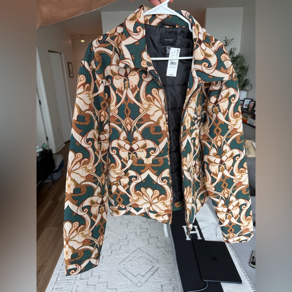 PacSun Green, Tan & Cream Patterned Bomber Jacket